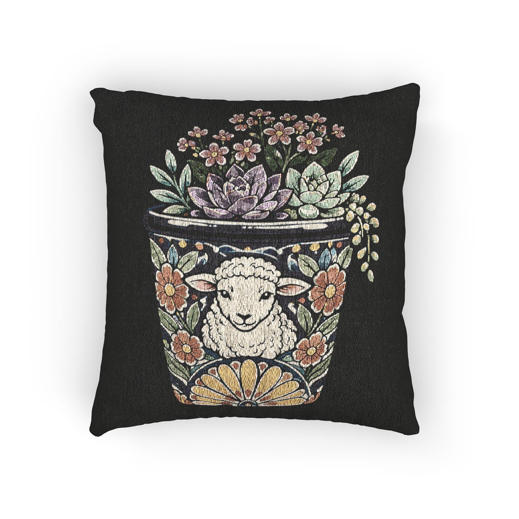 Planted In Gods Word (Lamb) Woven Pillow — Botanical Succulent Decorative Cushion