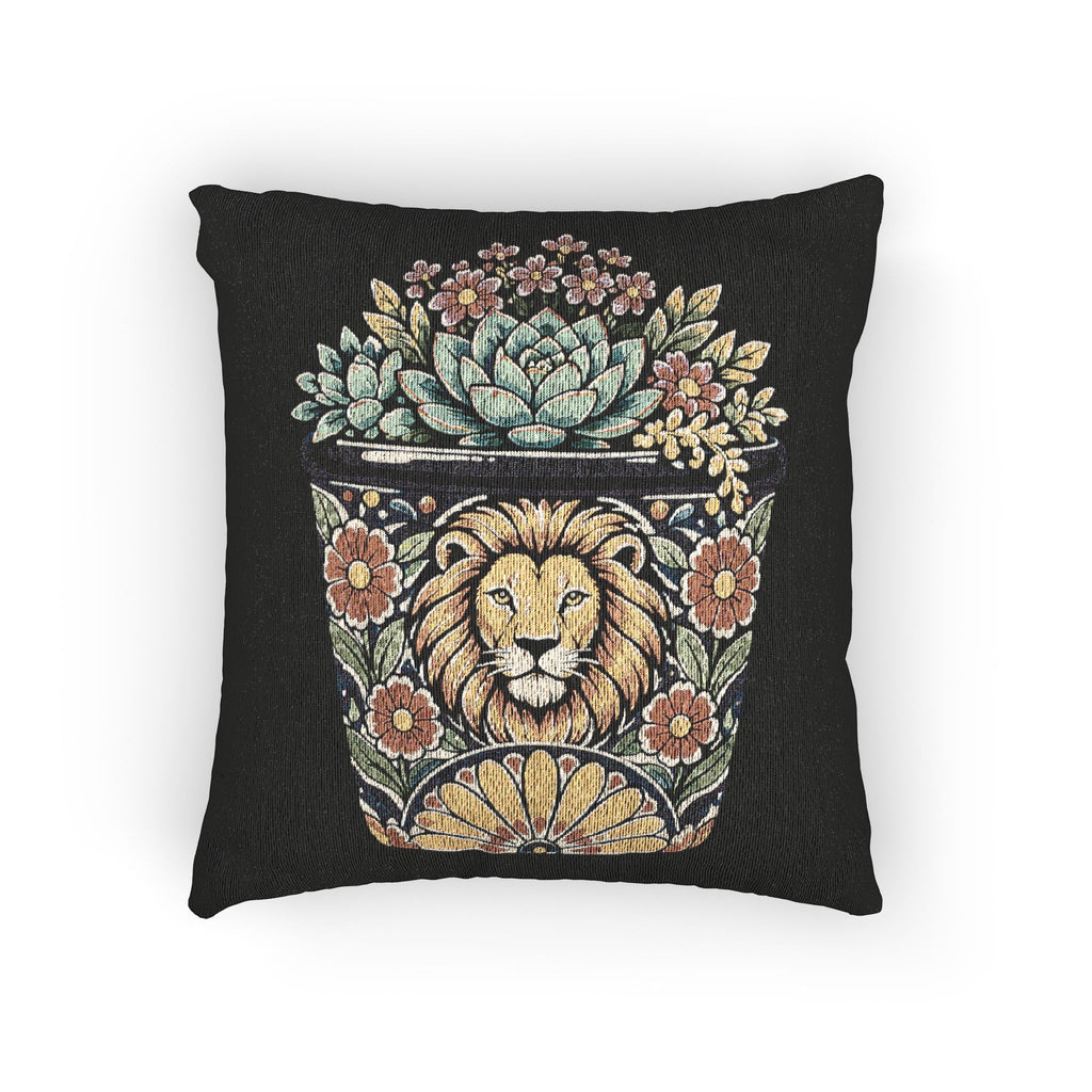Planted In Gods Word (Lion) Woven Pillow — Botanical Succulent Decorative Cushion
