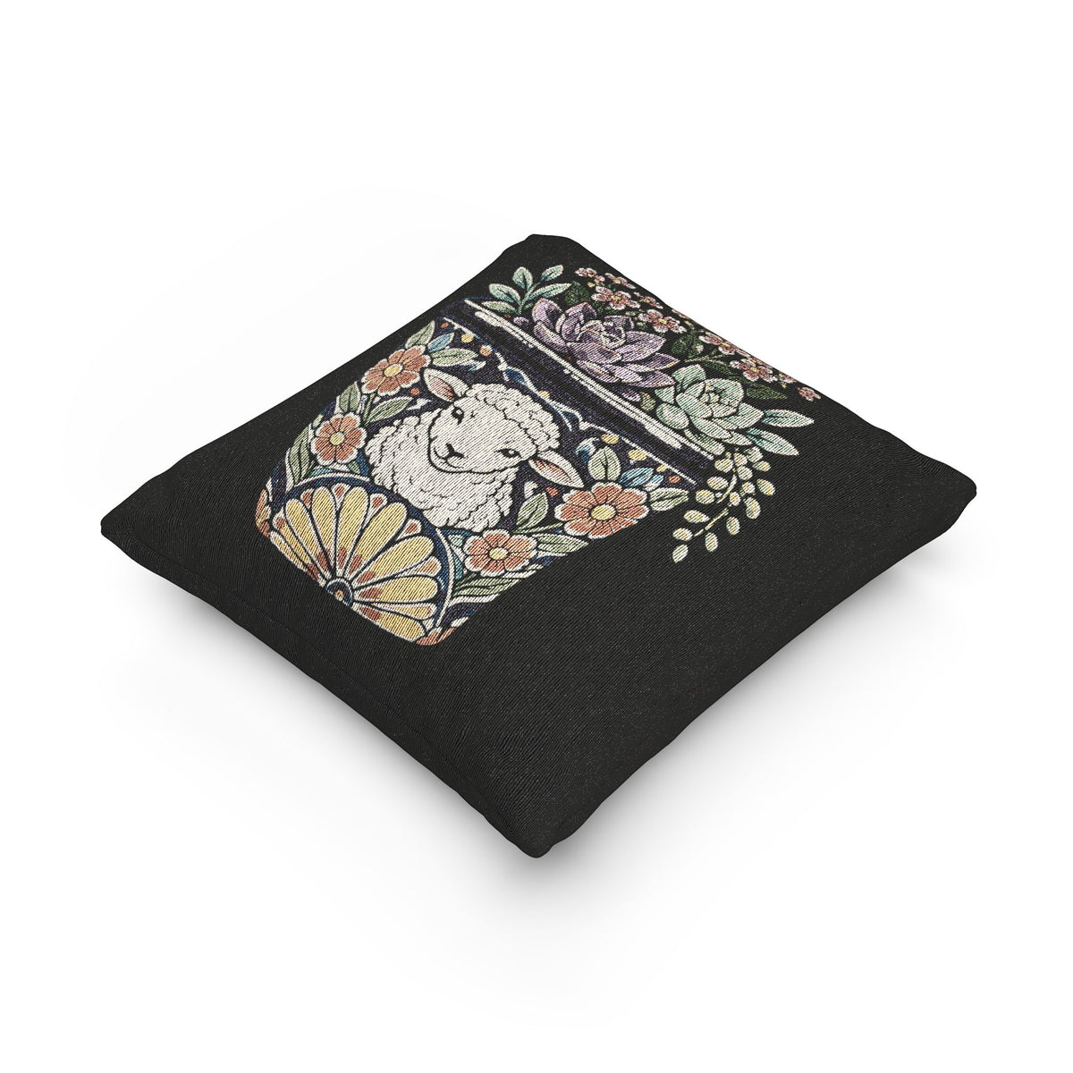 Planted In Gods Word (Lamb) Woven Pillow — Botanical Succulent Decorative Cushion
