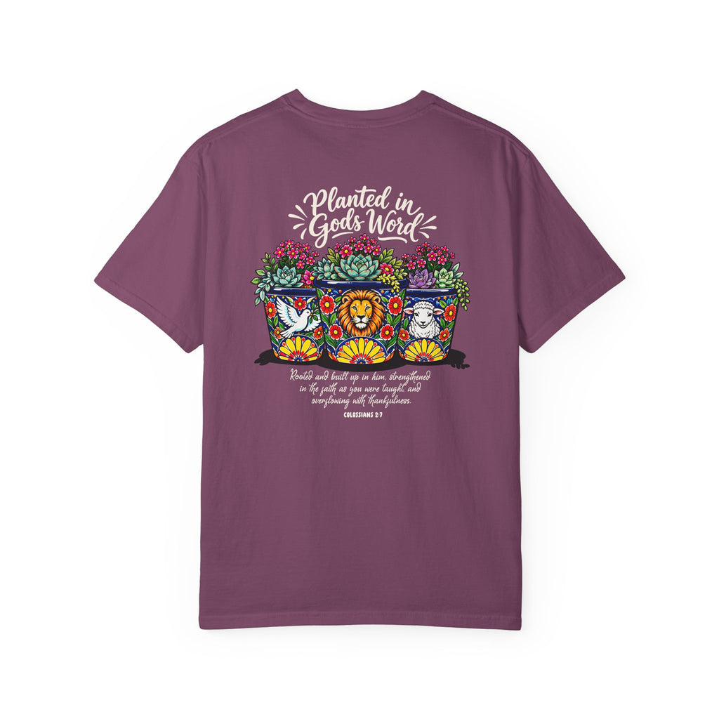 Planted in God's Word T-Shirt — Floral Planter Bible Verse Tee