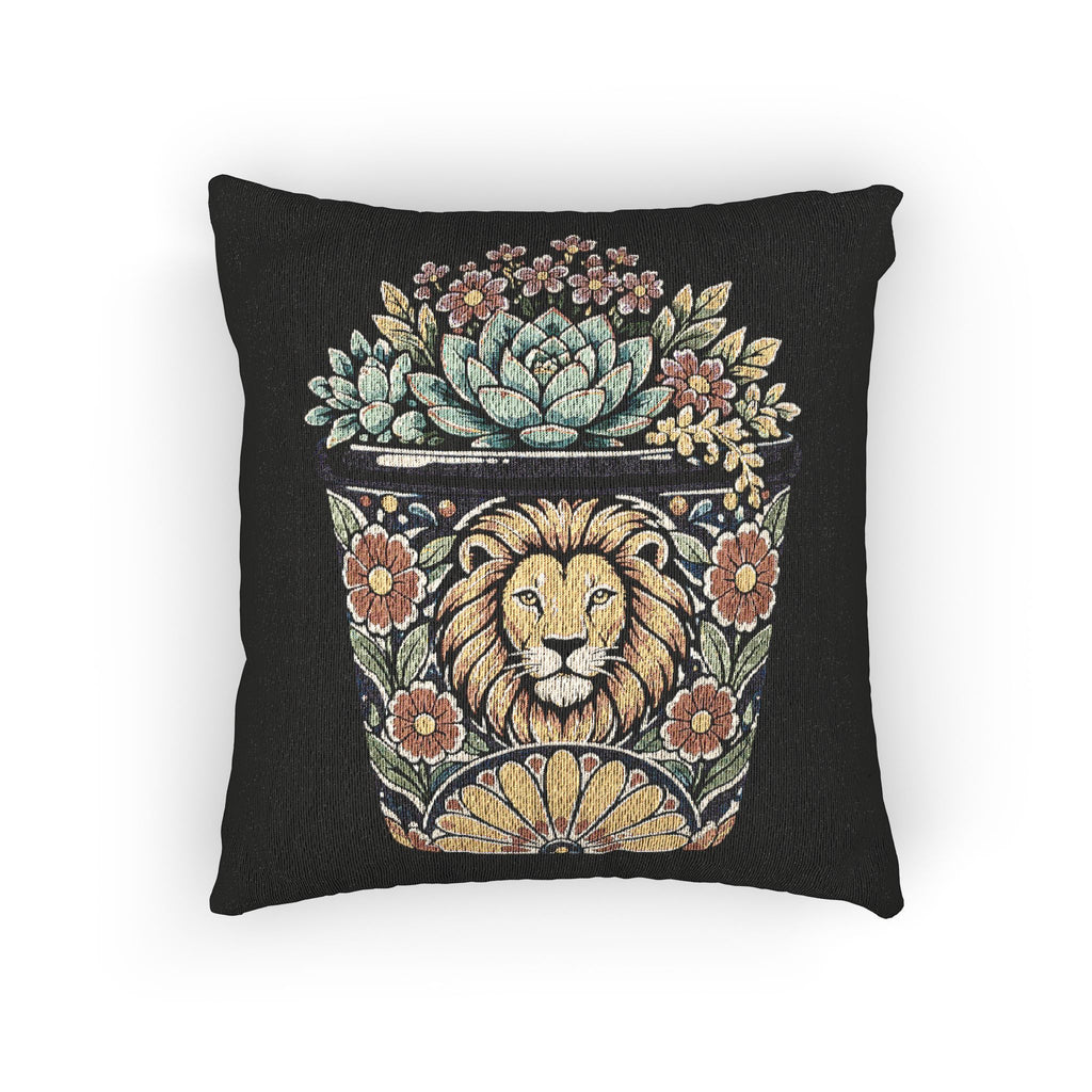Planted In Gods Word (Lion) Woven Pillow — Botanical Succulent Decorative Cushion