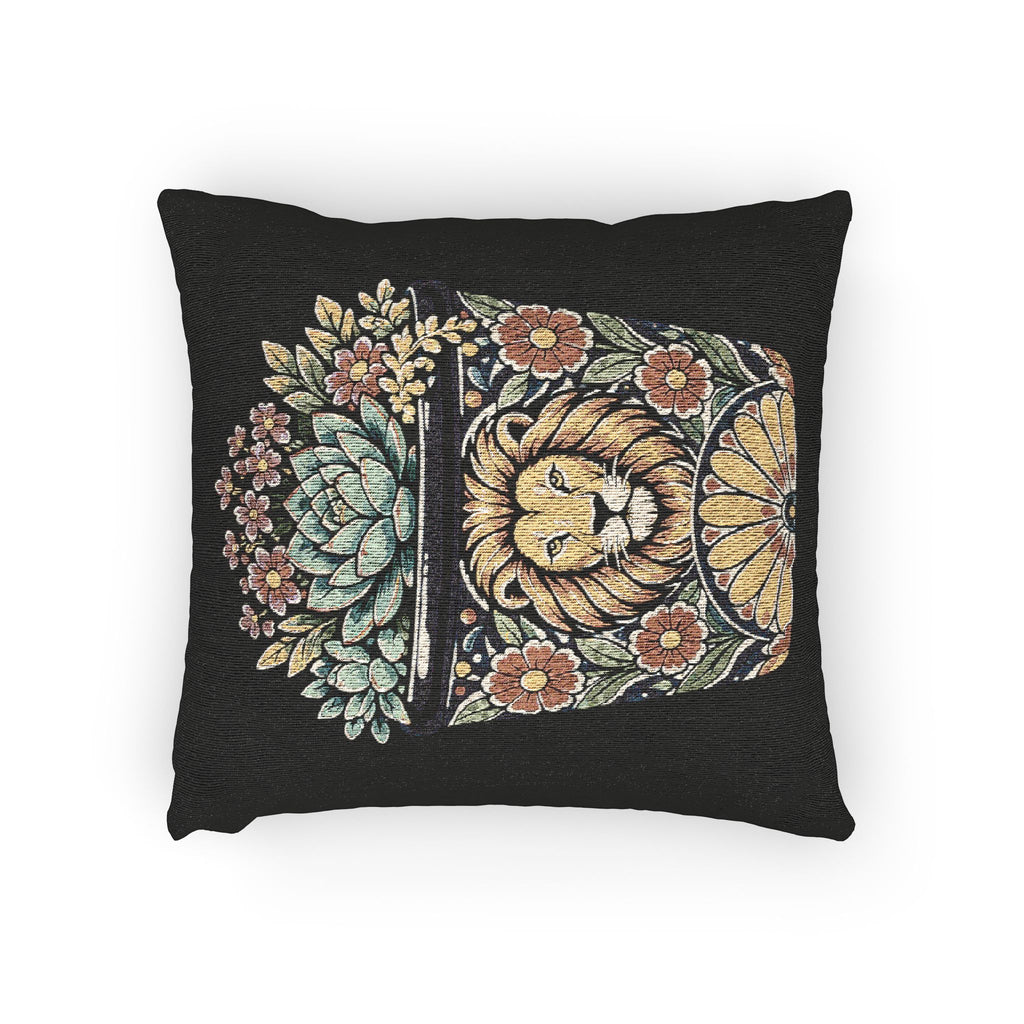 Planted In Gods Word (Lion) Woven Pillow — Botanical Succulent Decorative Cushion