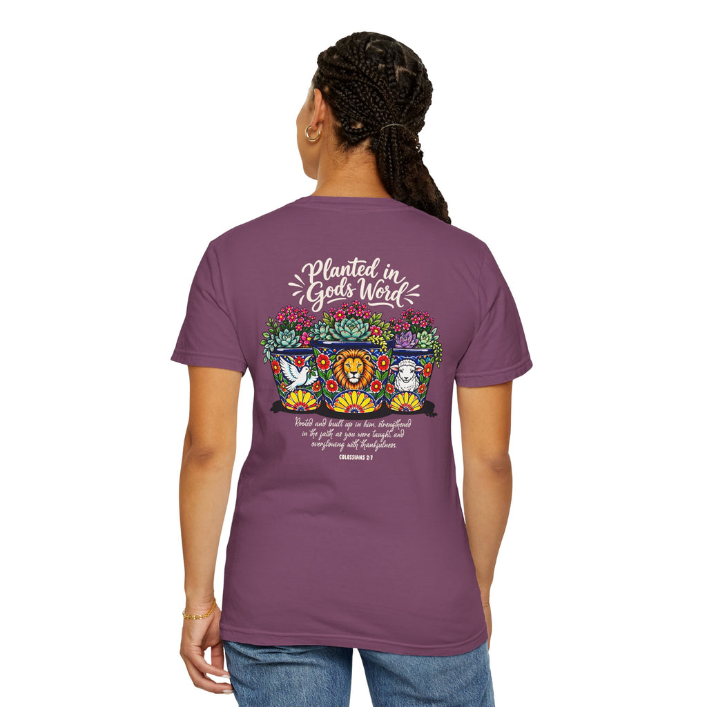 Planted in God's Word T-Shirt — Floral Planter Bible Verse Tee