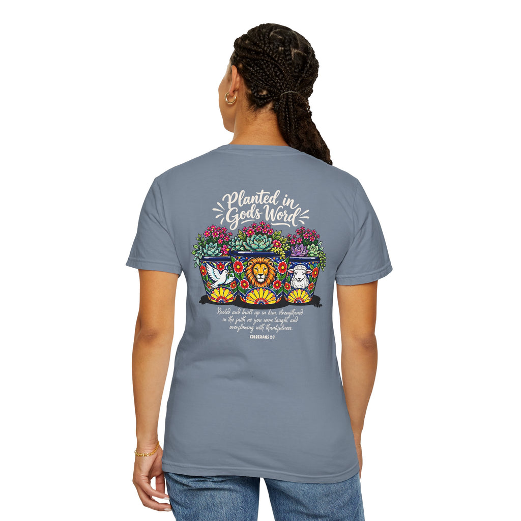 Planted in God's Word T-Shirt — Floral Planter Bible Verse Tee
