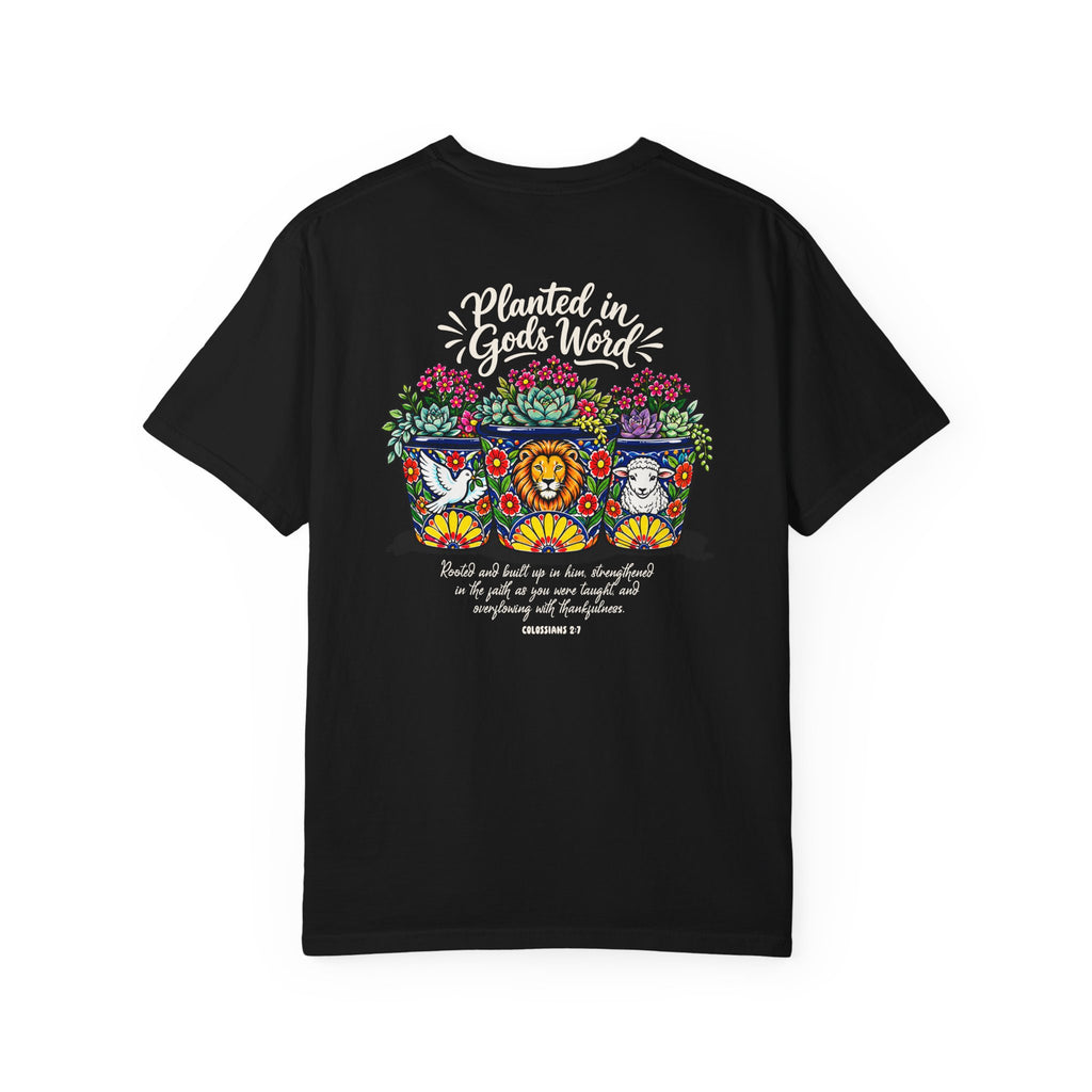 Planted in God's Word T-Shirt — Floral Planter Bible Verse Tee