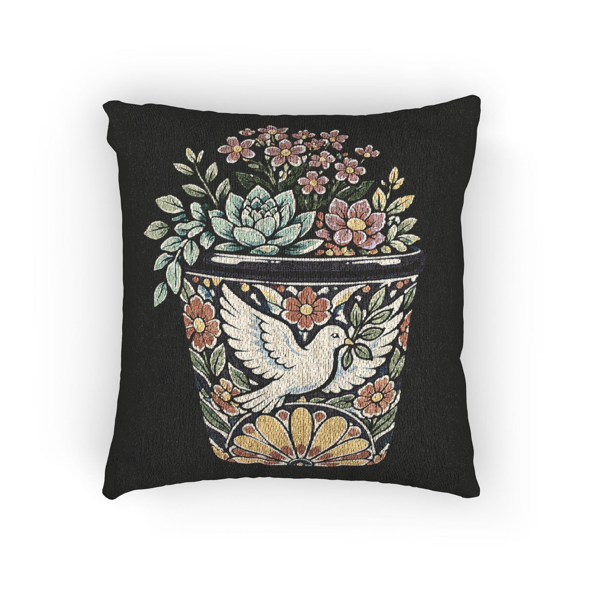 Planted In Gods Word (Dove) Woven Pillow — Botanical Succulent Decorative Cushion