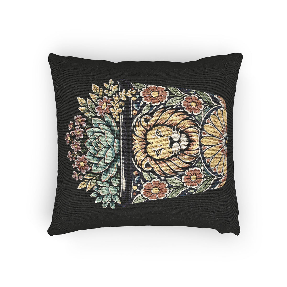 Planted In Gods Word (Lion) Woven Pillow — Botanical Succulent Decorative Cushion