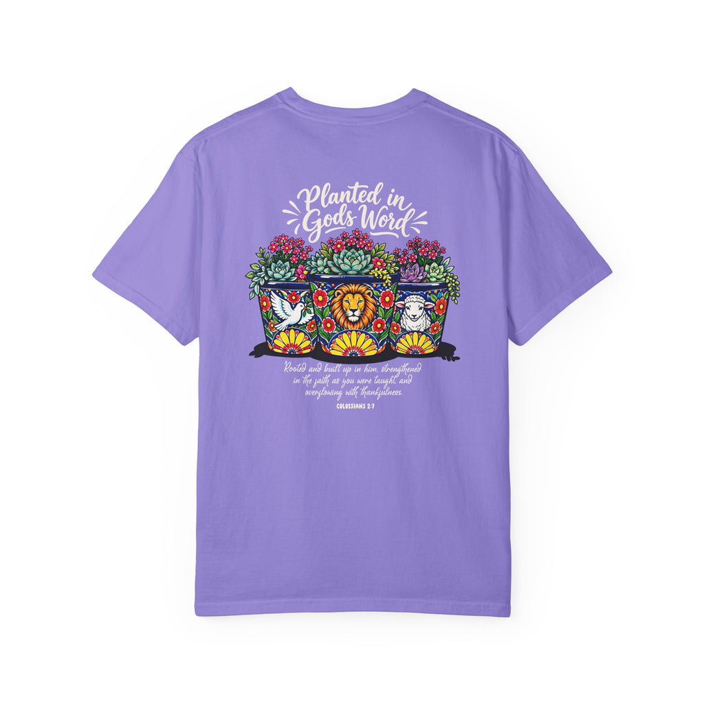 Planted in God's Word T-Shirt — Floral Planter Bible Verse Tee