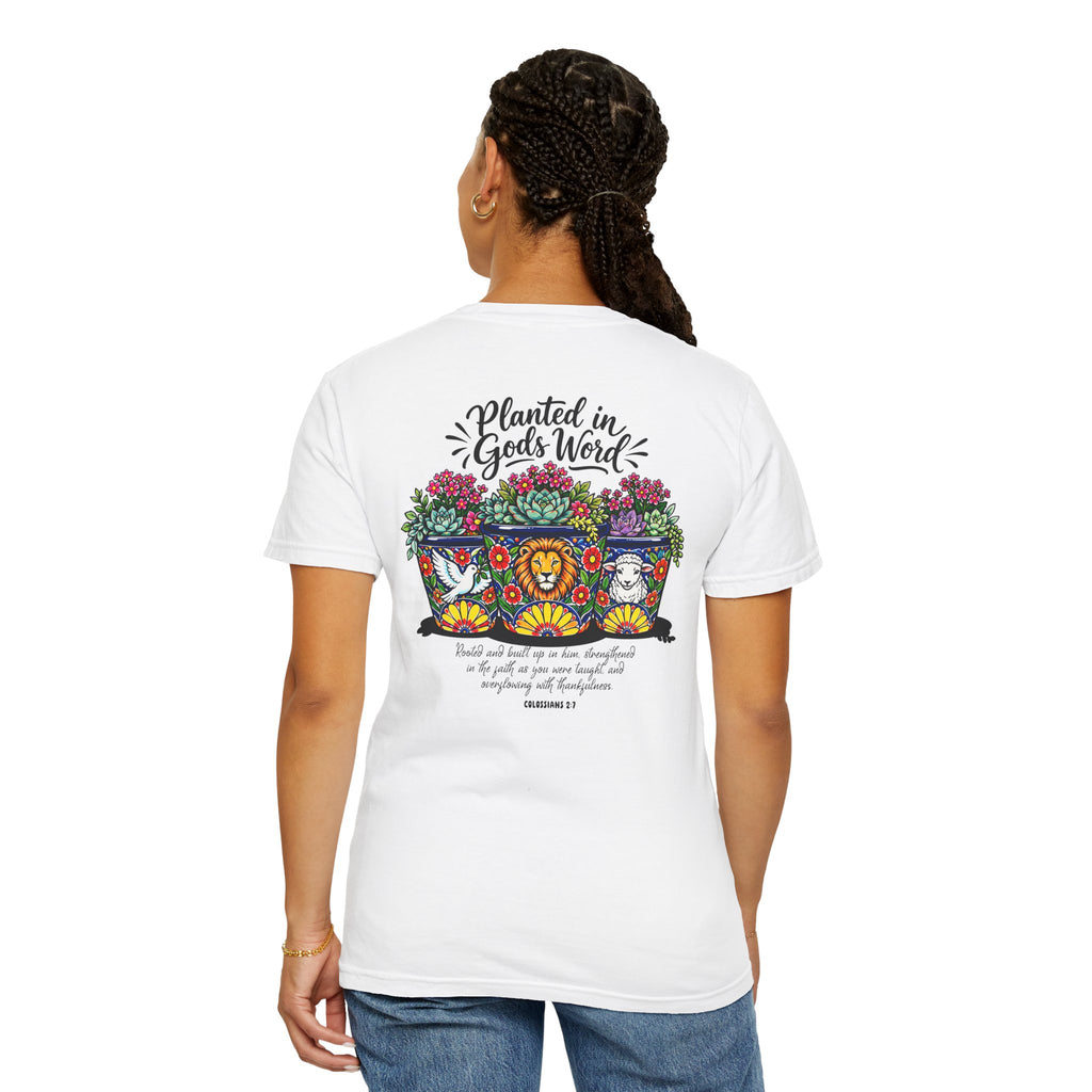 Planted in God's Word T-Shirt — Floral Planter Bible Verse Tee