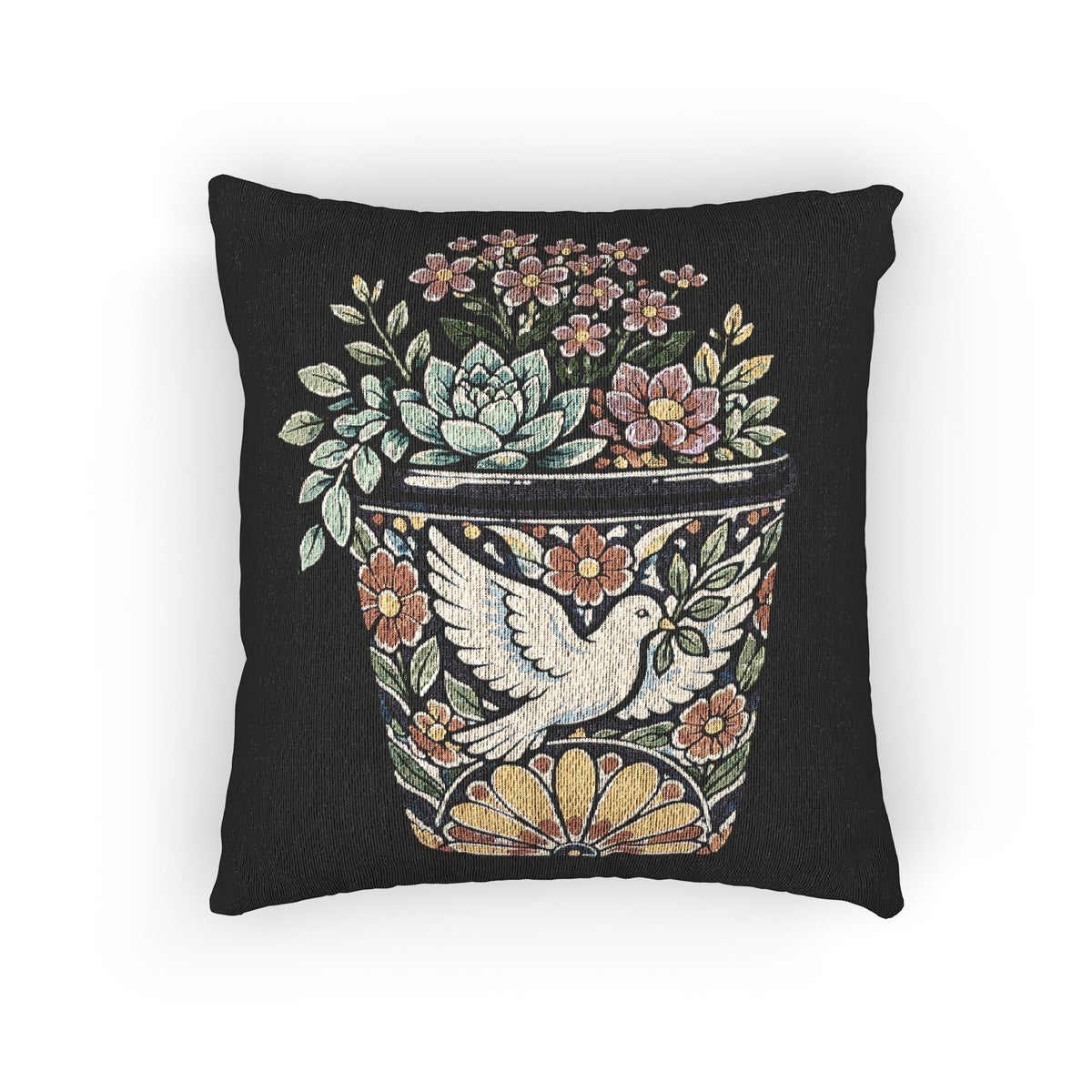 Planted In Gods Word (Dove) Woven Pillow — Botanical Succulent Decorative Cushion