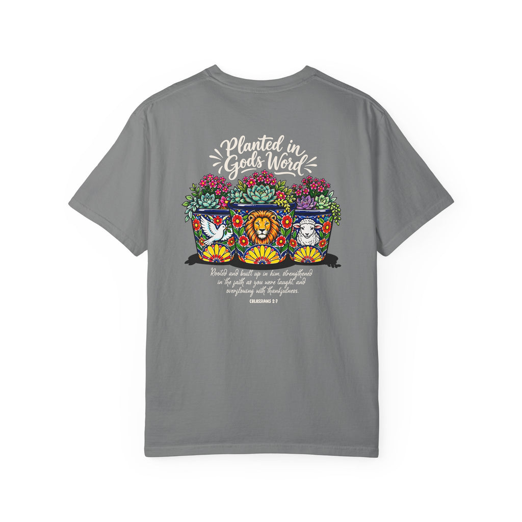 Planted in God's Word T-Shirt — Floral Planter Bible Verse Tee