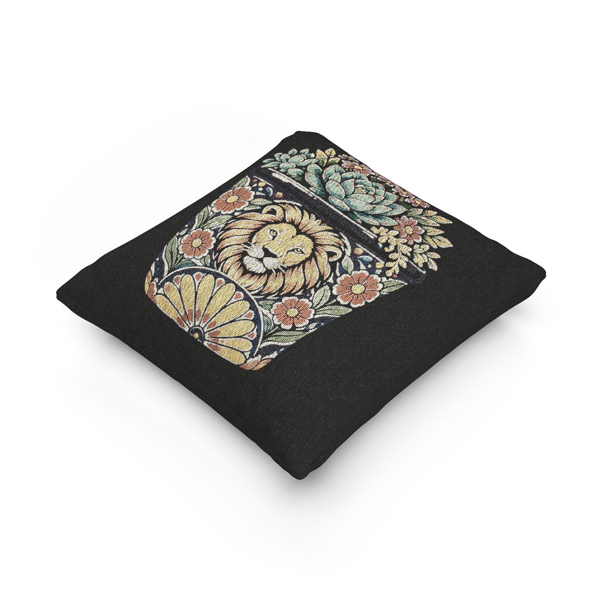Planted In Gods Word (Lion) Woven Pillow — Botanical Succulent Decorative Cushion