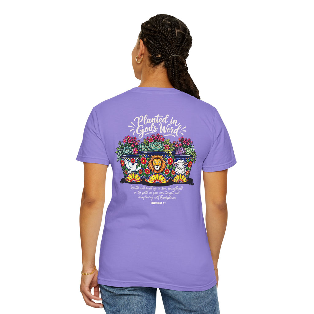 Planted in God's Word T-Shirt — Floral Planter Bible Verse Tee