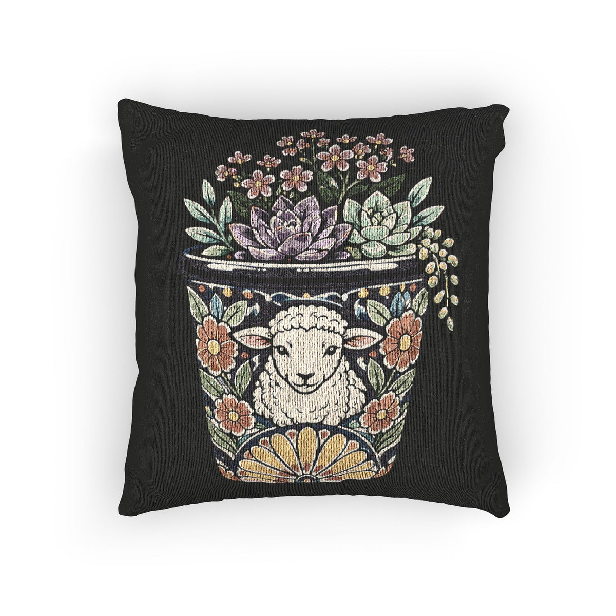 Planted In Gods Word (Lamb) Woven Pillow — Botanical Succulent Decorative Cushion