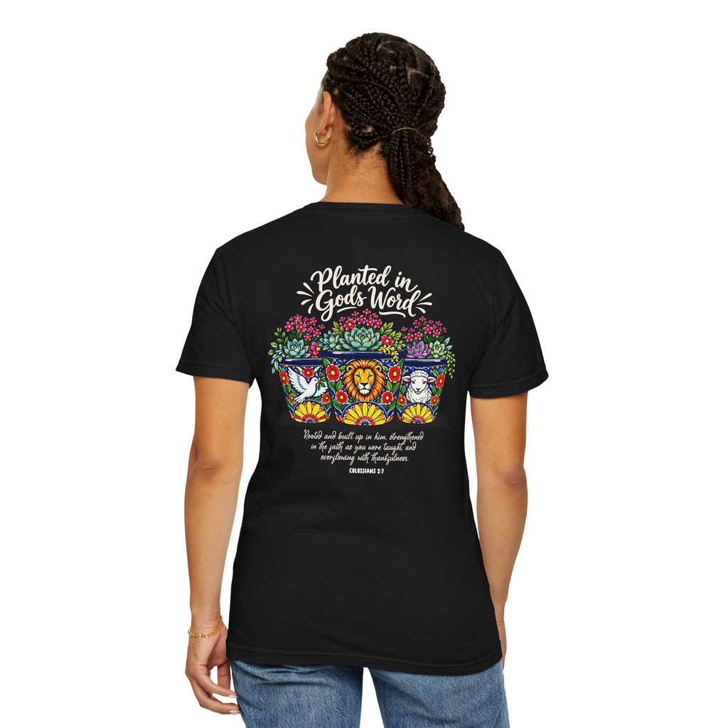 Planted in God's Word T-Shirt — Floral Planter Bible Verse Tee