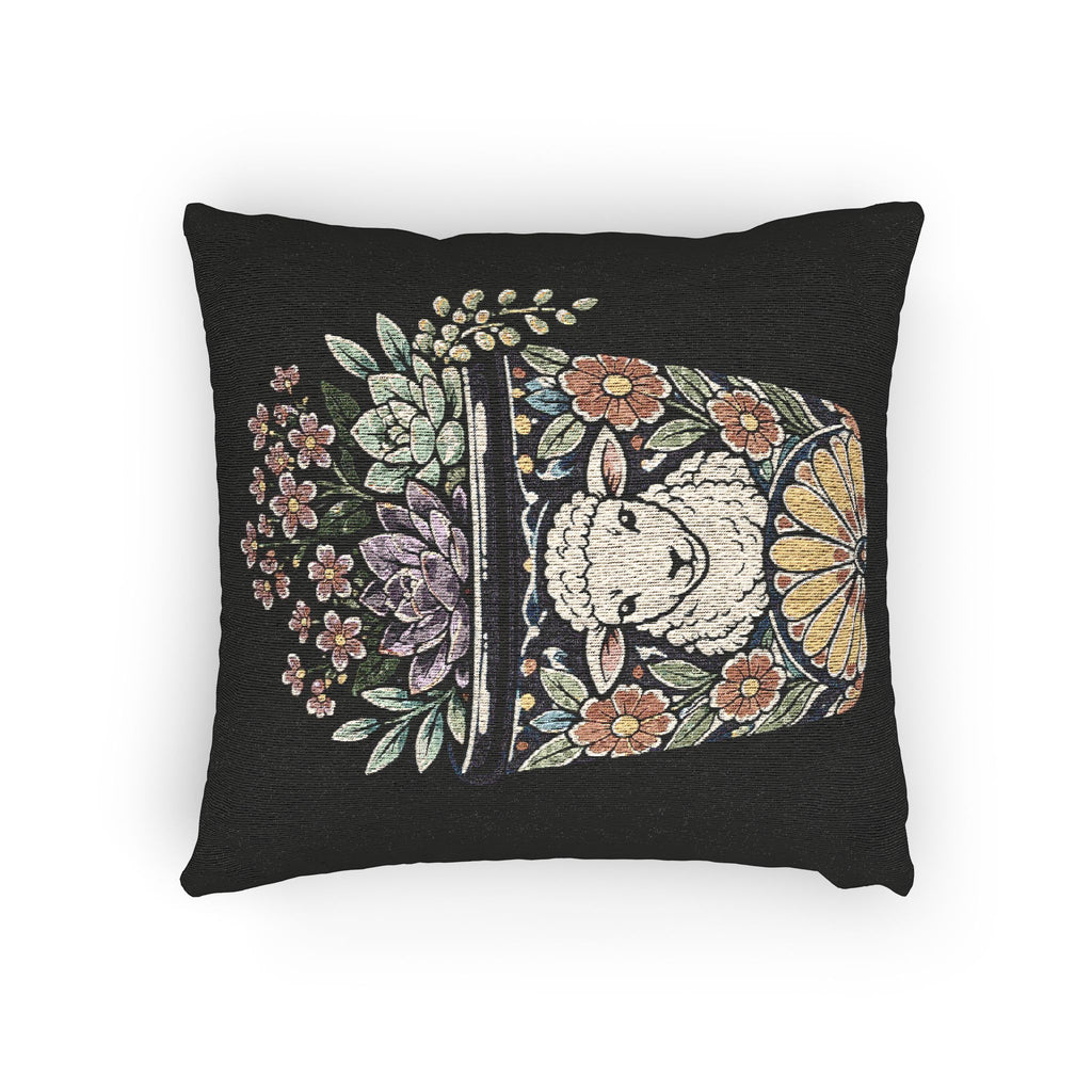 Planted In Gods Word (Lamb) Woven Pillow — Botanical Succulent Decorative Cushion