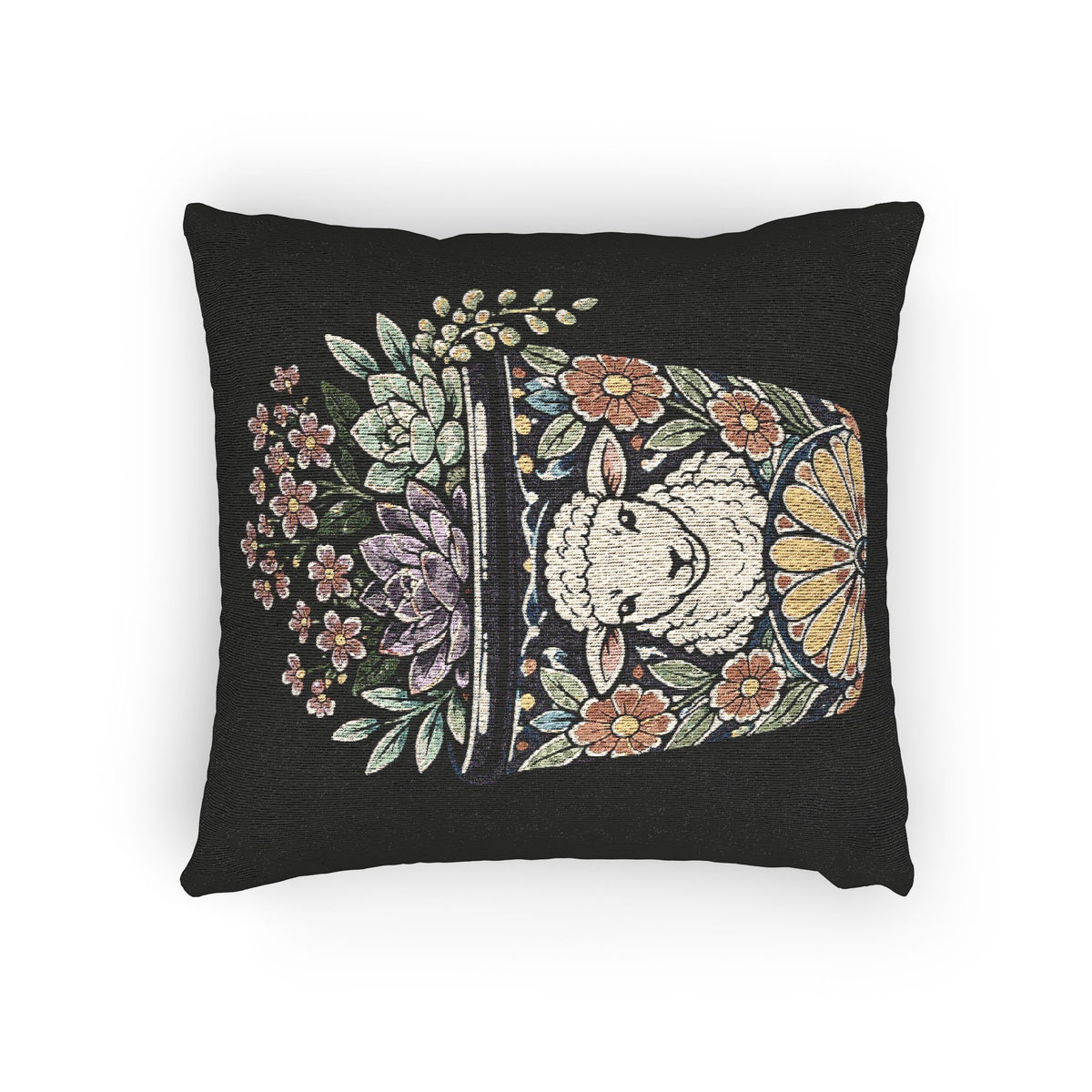 Planted In Gods Word (Lamb) Woven Pillow — Botanical Succulent Decorative Cushion