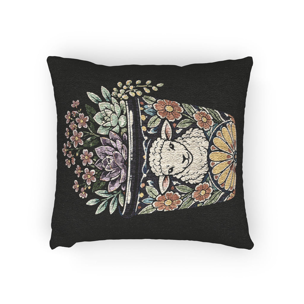 Planted In Gods Word (Lamb) Woven Pillow — Botanical Succulent Decorative Cushion